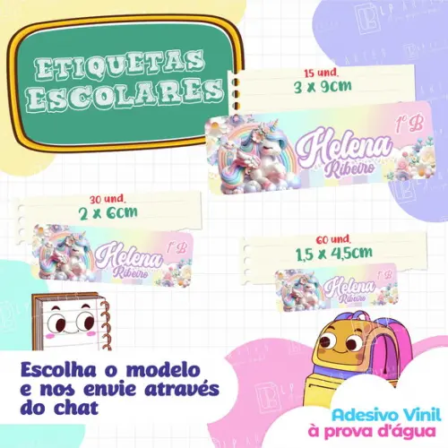 110 Etiquetas Adesivo Escolar em Vinil - Unicórnio