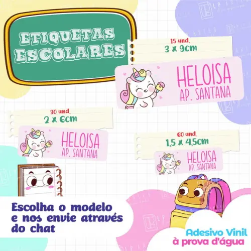 110 Etiquetas Adesivo Escolar em Vinil - Unicórnio