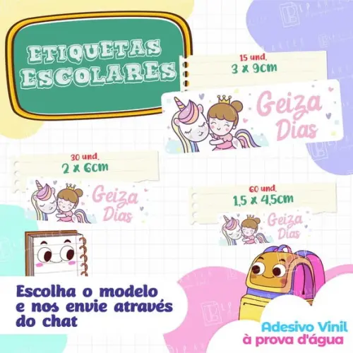 110 Etiquetas Adesivo Escolar em Vinil - Unicórnio