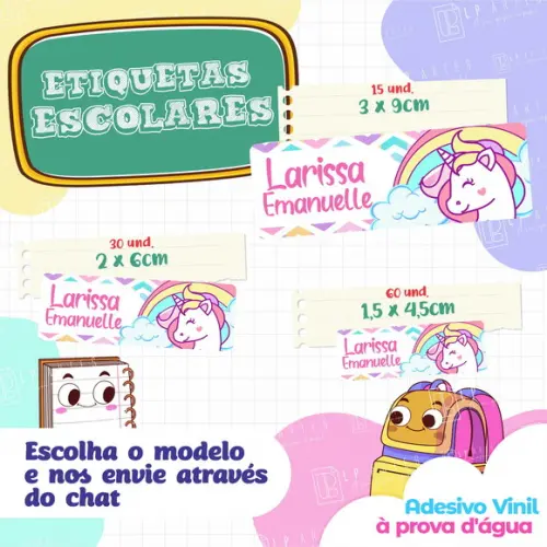 110 Etiquetas Adesivo Escolar em Vinil - Unicórnio