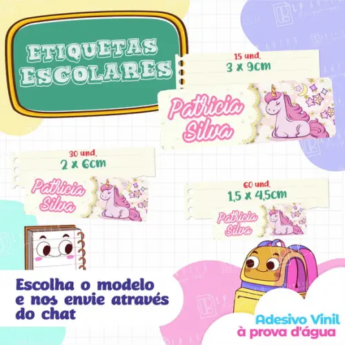 110 Etiquetas Adesivo Escolar em Vinil - Unicórnio