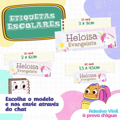 110 Etiquetas Adesivo Escolar em Vinil - Unicórnio