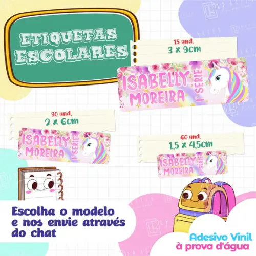 110 Etiquetas Adesivo Escolar em Vinil - Unicórnio