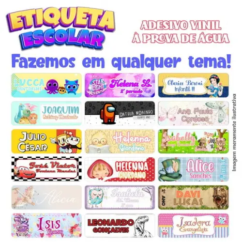 32 Etiquetas Adesivo Escolar em Vinil para Lápis- Utensílios