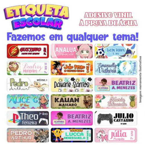 32 Etiquetas Adesivo Escolar em Vinil para Lápis- Utensílios