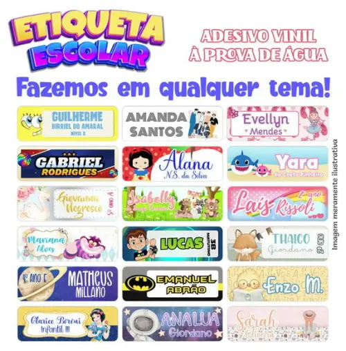 32 Etiquetas Adesivo Escolar em Vinil para Lápis- Utensílios