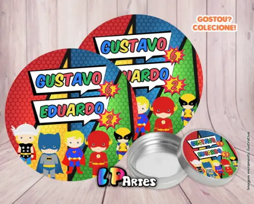 Adesivo de Latinha - Heróis Cute