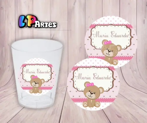 Adesivo para Copinho de Brigadeiro - Ursinha Rosa