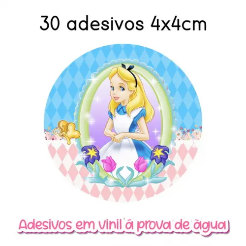 Adesivo Redondo Alice no País das Maravilhas Vários Tamanhos