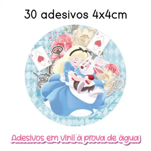 Adesivo Redondo Alice no País das Maravilhas Vários Tamanhos
