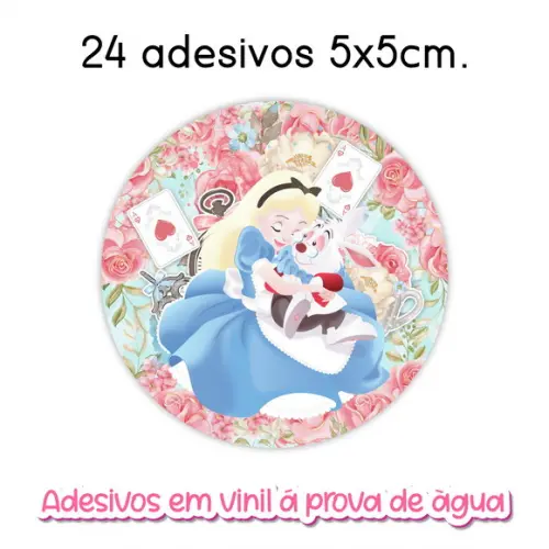 Adesivo Redondo Alice no País das Maravilhas Vários Tamanhos