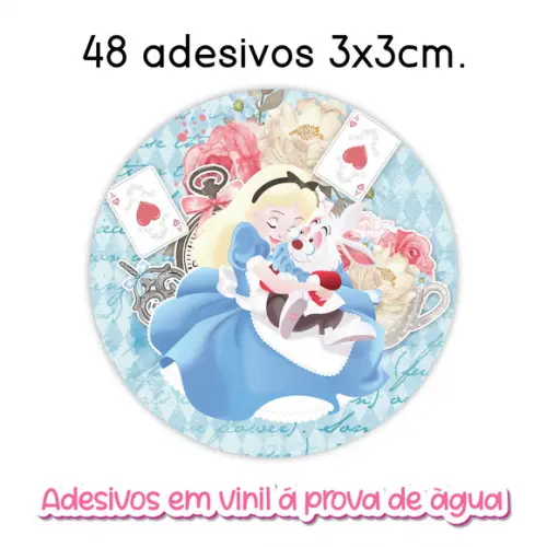 Adesivo Redondo Alice no País das Maravilhas Vários Tamanhos