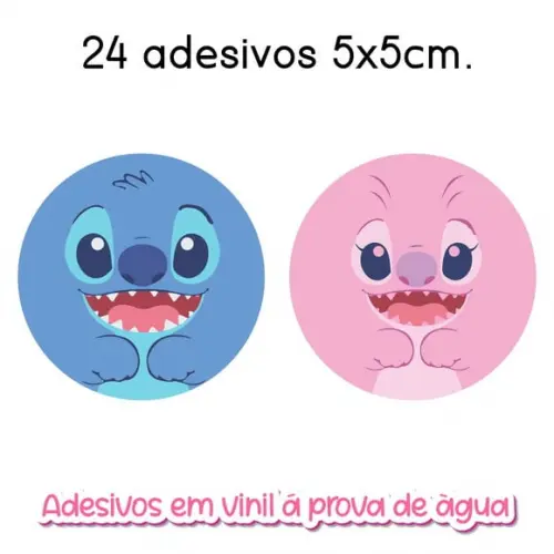 Adesivo Redondo Stitch Angel - Vários Tamanhos