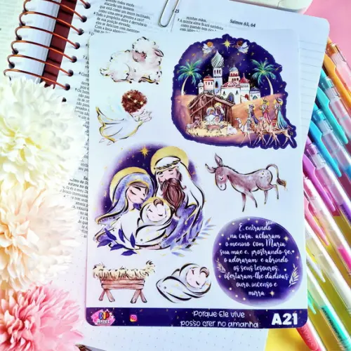 Cartela Adesiva Devocional - Nascimento de Cristo A21