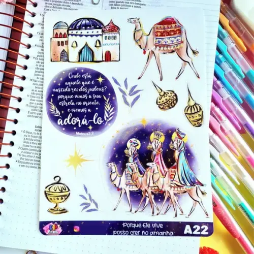 Cartela Adesiva Devocional - Nascimento de Cristo A22