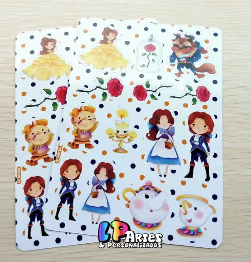 Cartela de Adesivos - a Bela e a Fera - Cute