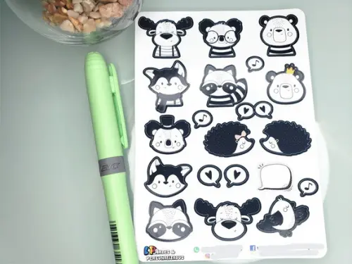 Cartela de Adesivos - Animais do Bosque Minimalista