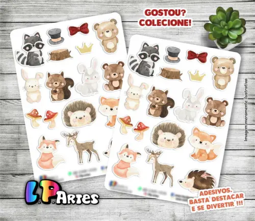 Cartela de Adesivos - Animais do Bosque