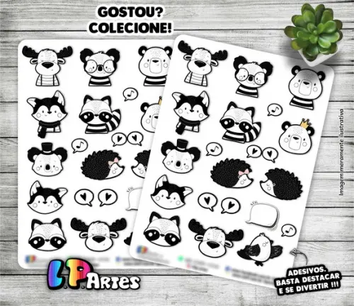 Cartela de Adesivos - Animais do Bosque Minimalista