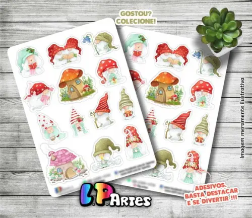 Cartela de Adesivos - Gnomos