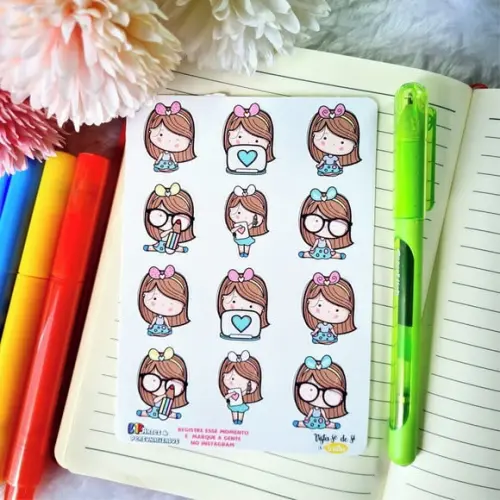 Cartela de adesivos - Menina cute 1