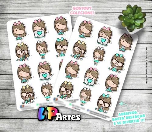 Cartela de adesivos - Menina cute 1