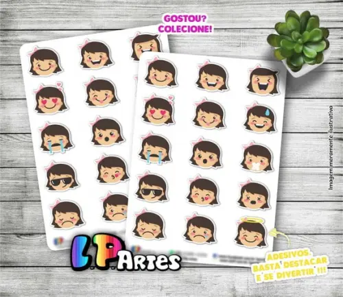 Cartela de Adesivos - Menina Emoji