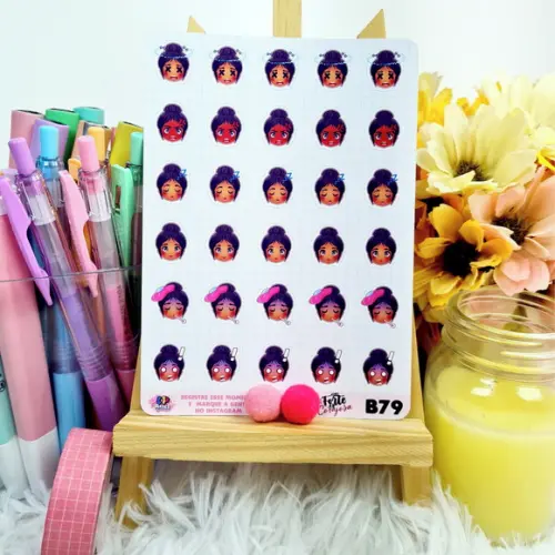 Cartela de Adesivos - Menina Emoji