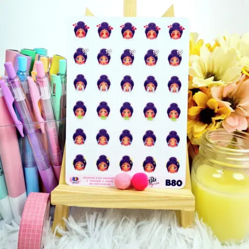 Cartela de Adesivos - Menina Emoji