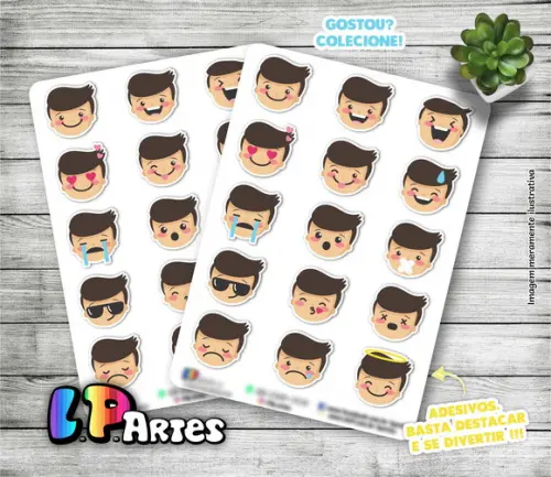 Cartela de Adesivos - Menino Emoji