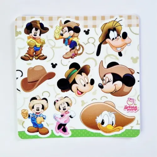 Cartela de Adesivos - Mickey e Minnie Fazendinha