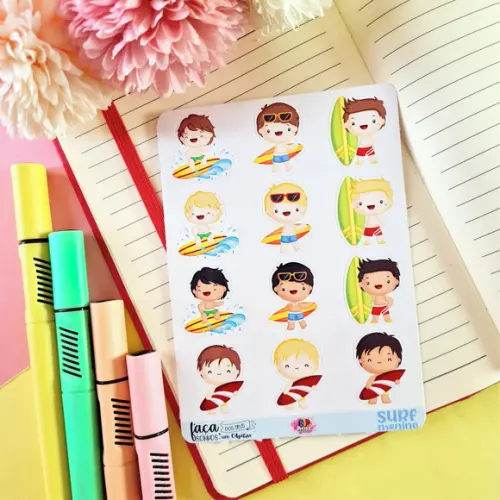 Cartela de Adesivos - Stickers -surfista Menino