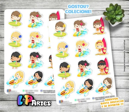 Cartela de Adesivos - Stickers - Surfista Menina
