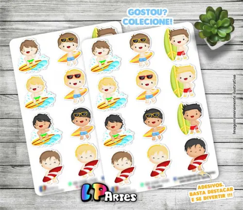 Cartela de Adesivos - Stickers -surfista Menino
