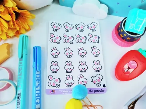 Cartela De Adesivos Em Vinil - Coelhinha Emoji 04