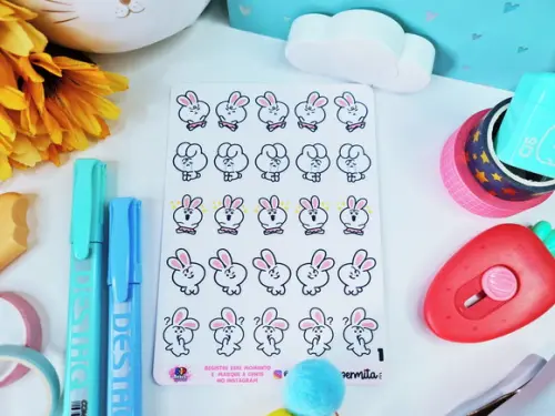 Cartela De Adesivos Em Vinil - Coelhinha Emoji 01