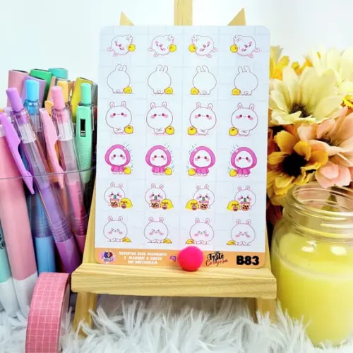 Cartela de Adesivos em Vinil - Coelhinho Emoji