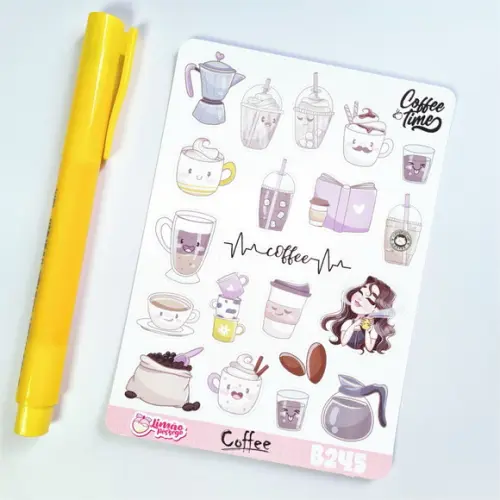 Cartela de Adesivos em Vinil - Coffee