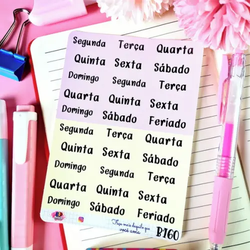 Cartela de Adesivos em Vinil - Dias da Semana