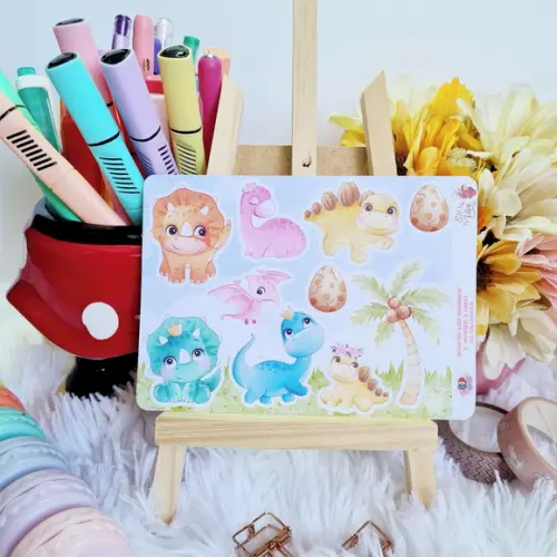 Cartela De Adesivos Em Vinil - Dinossauro Cute 03