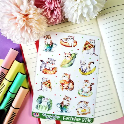 Cartela de Adesivos em Vinil - Gatinho