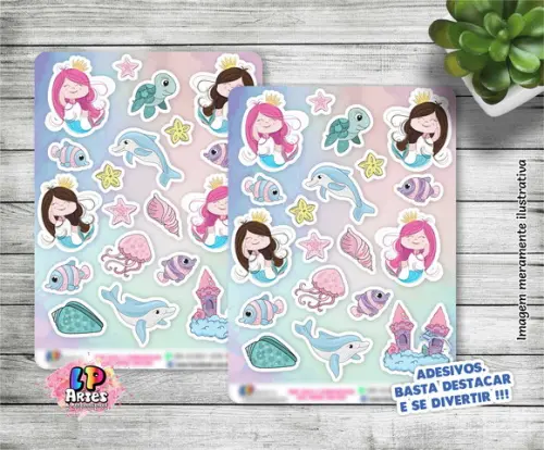 Cartela De Adesivos Em Vinil - Sereias 3