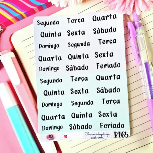 Cartela de Adesivos Vinil - Dias da Semana - Azul e Verde