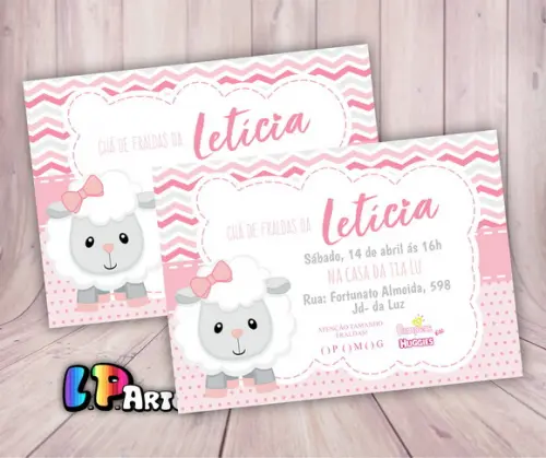 Convite Chá de Fraldas - Ovelha Rosa