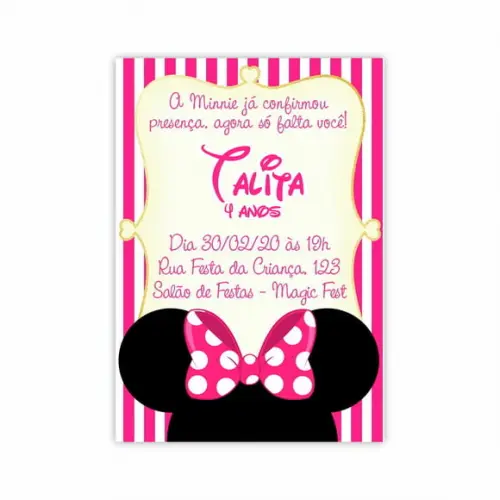 Convite de Aniversário - Minnie Rosa