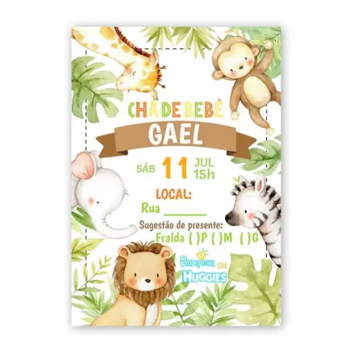 Convite Digital Chá de bebê e Fraldas - Safari