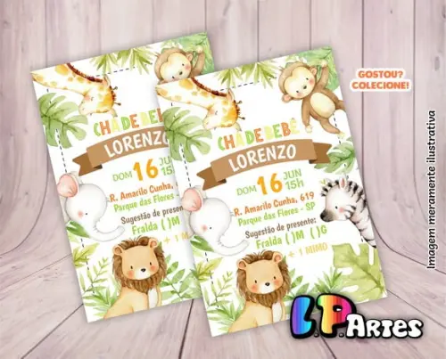 Convite Digital Chá de bebê e Fraldas - Safari