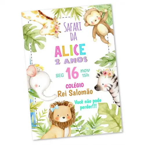 Convite Personalizado Aniversário Safari Rosa