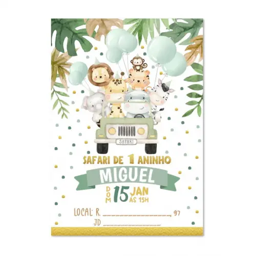 Convite Personalizado Infantil Safári