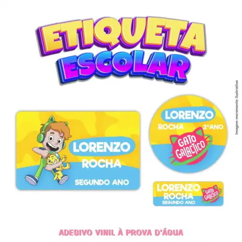 Etiqueta Escolar em Vinil - Gato Galáctico